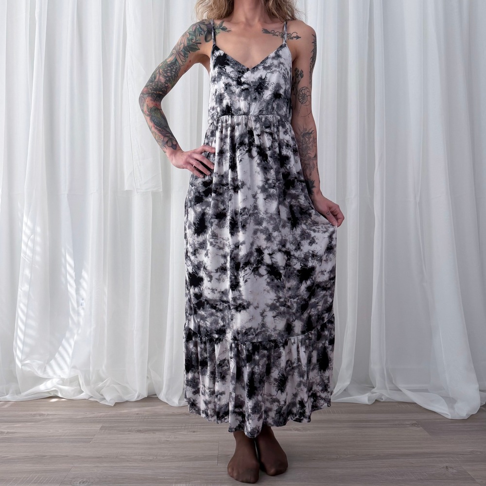 Inspired Hearts Black White Tie Dye Maxi Dress Boho Large